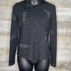 Rena Rowan Small petite vintage Black Long Sleeve sheer printed Blouse